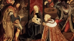 Der "Meister des Aachener Altars", ein Künstler aus dem Köln des 16. Jahrunderts, schuf diese Darstellung der Heiligen Drei Könige an der Krippe.  / Wikimedia / Gemeinfrei (digital bearbeitet)