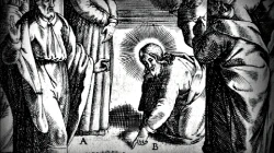 Jesus und die Ehebrecherin. B. Riccius, 1607 (Ausschnitt)
 / Illustration des gleichnachmigen Artikels in "Im Land des Herrn. Franziskanische Zeitschrift für das Heilige Land" (70. Jahrgang, 2016)