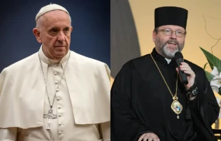 Papst Franziskus und Erzbischof Swiatoslaw Schewtschuk. / Mazur/cbcew.org.uk/Olexander Gavrik via Wikimedia (CC BY-SA 4.0).
